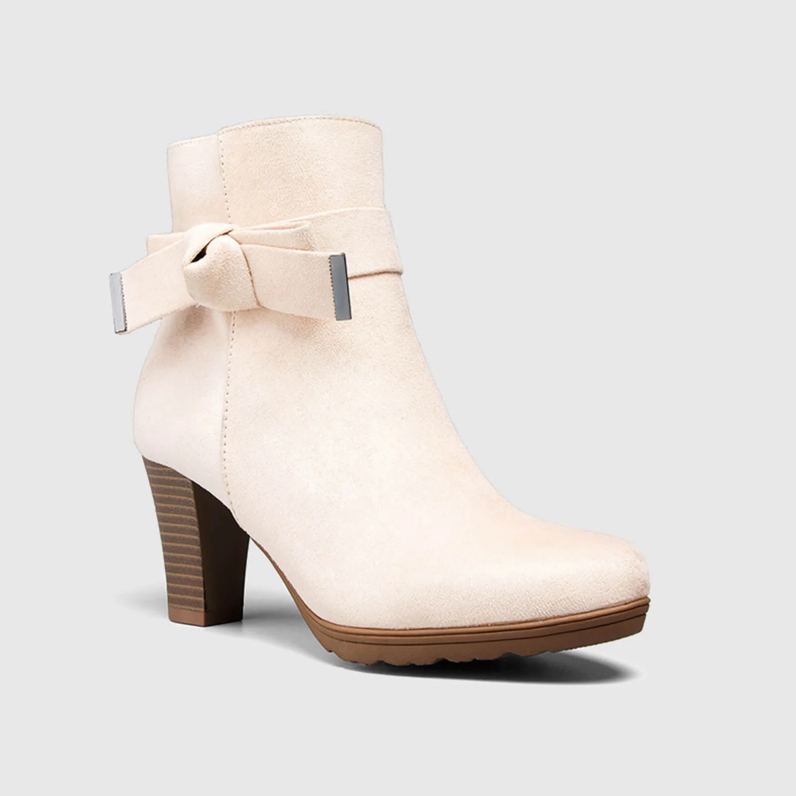 Chunky Stacked Heel Zipper Bowknot Ankle Boots - Image 4