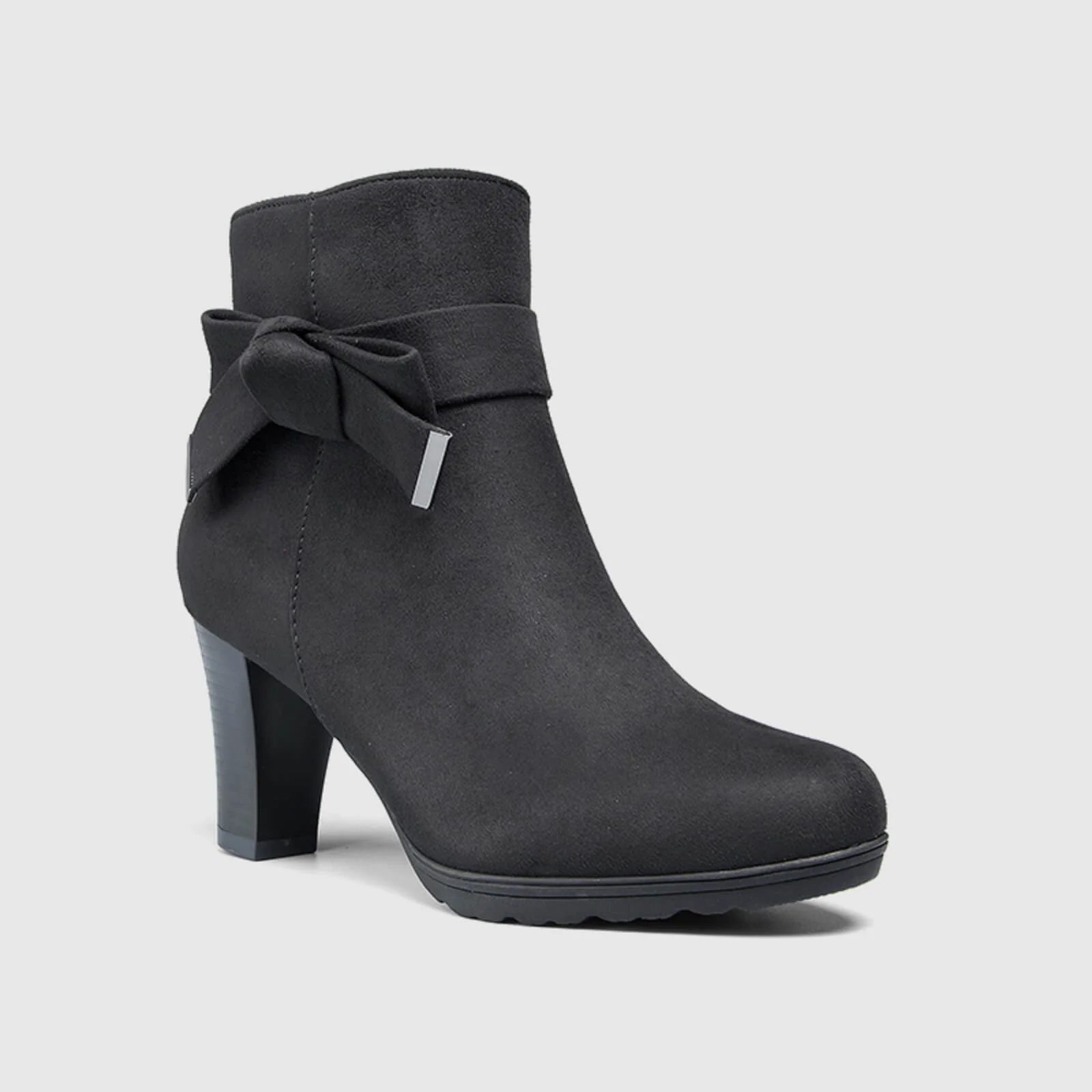 Chunky Stacked Heel Zipper Bowknot Ankle Boots - Image 7