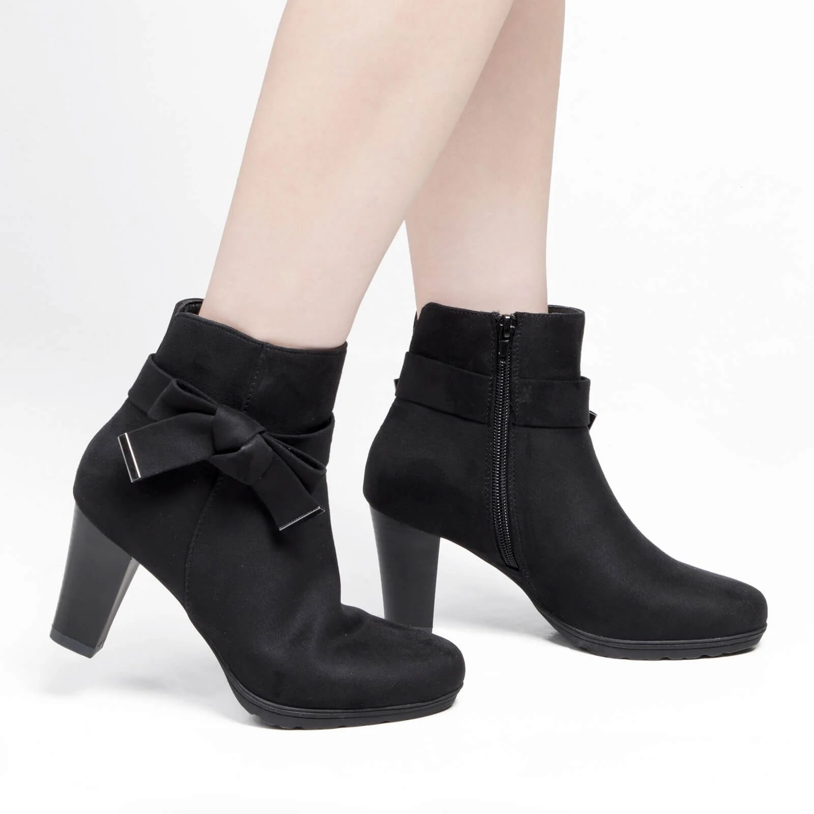 Chunky Stacked Heel Zipper Bowknot Ankle Boots - Image 8