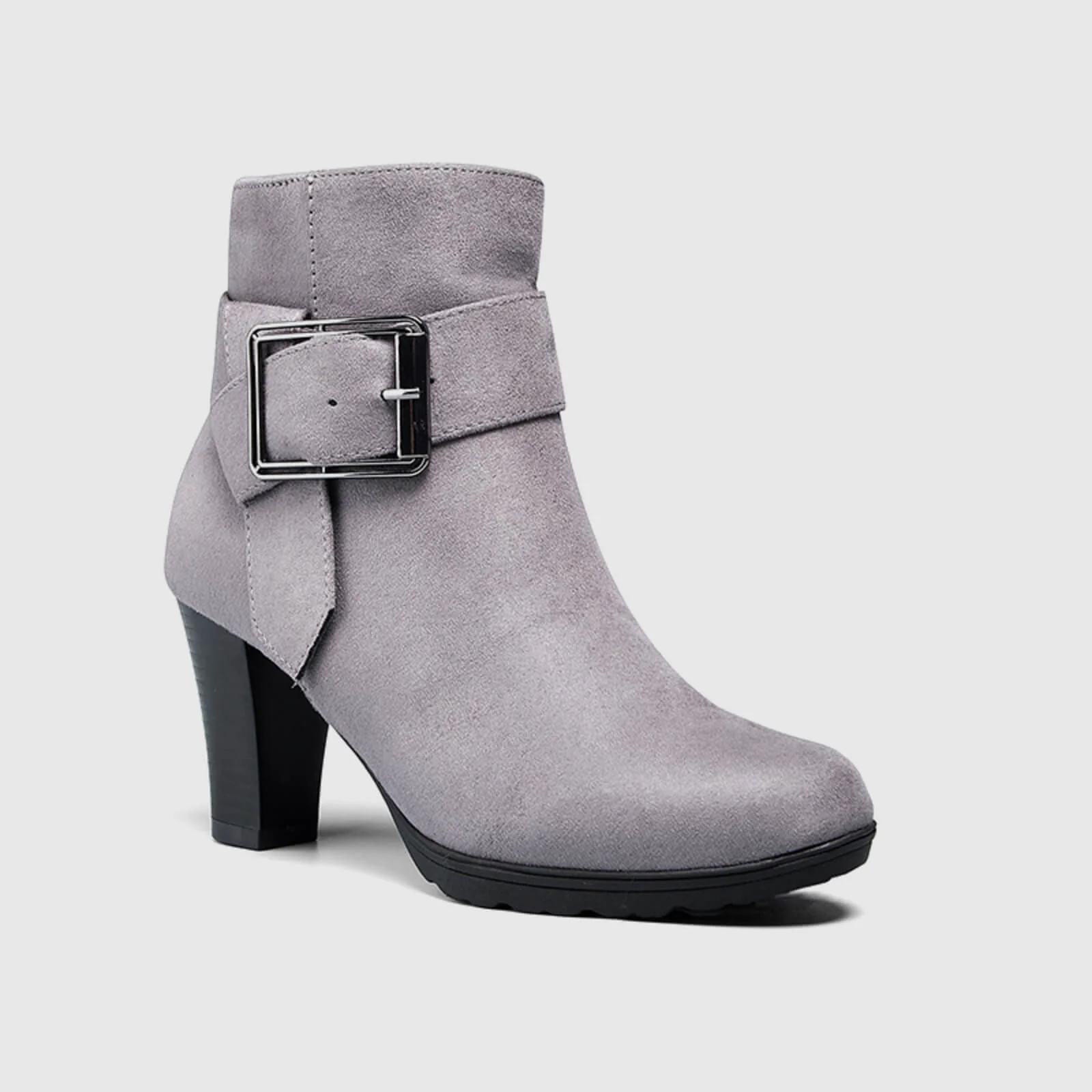 Chunky Stacked Heel Buckle Strap Zipper Ankle Boots - Image 4