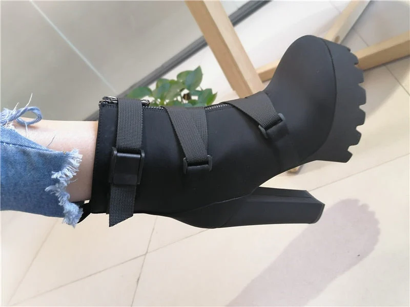 Chunky Thick Heels Ankle Boots - Image 11