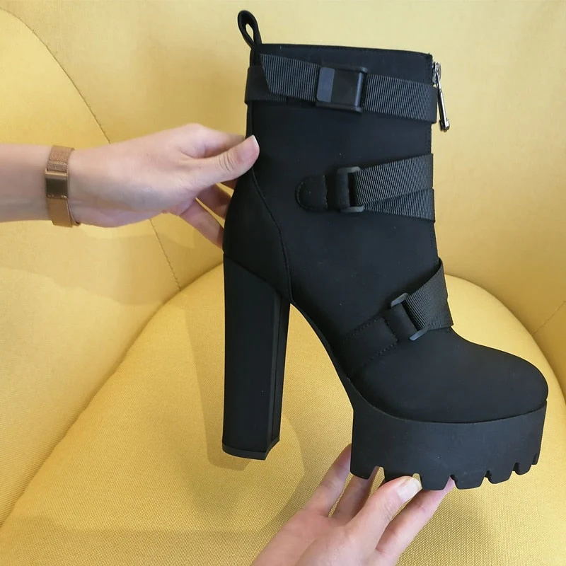 Chunky Thick Heels Ankle Boots - Image 3