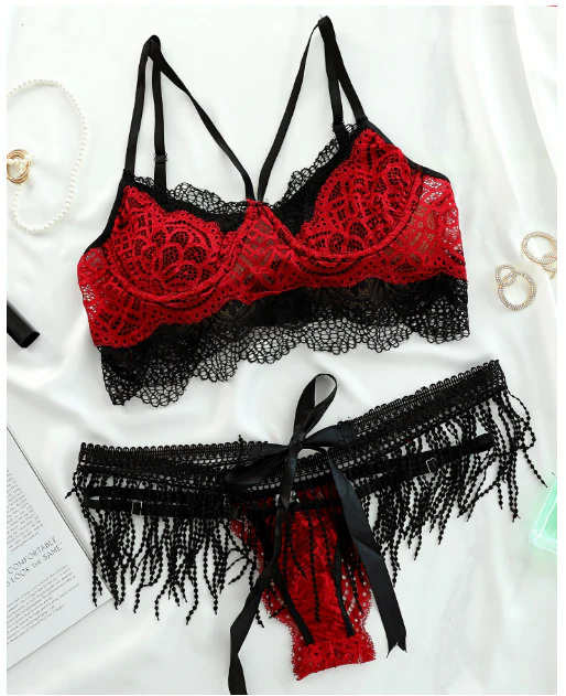 Cole Crochet Lace Lingerie Set With Tassel - Image 3