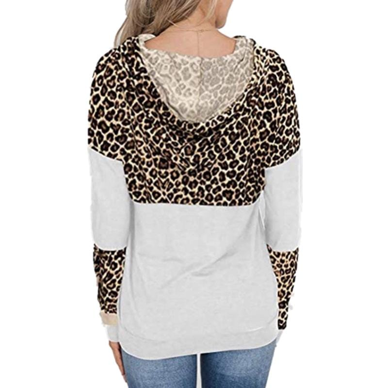 Color Block Leopard Print Hoodie - Image 6