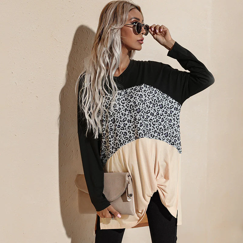 Color Block Leopard Print Long Sleeve - Image 11