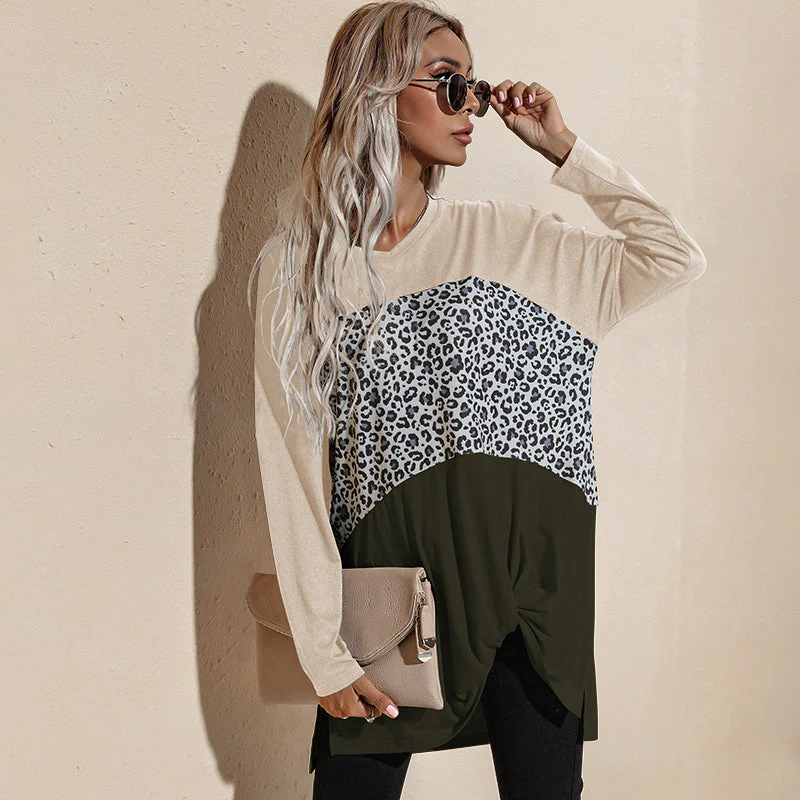 Color Block Leopard Print Long Sleeve - Image 4