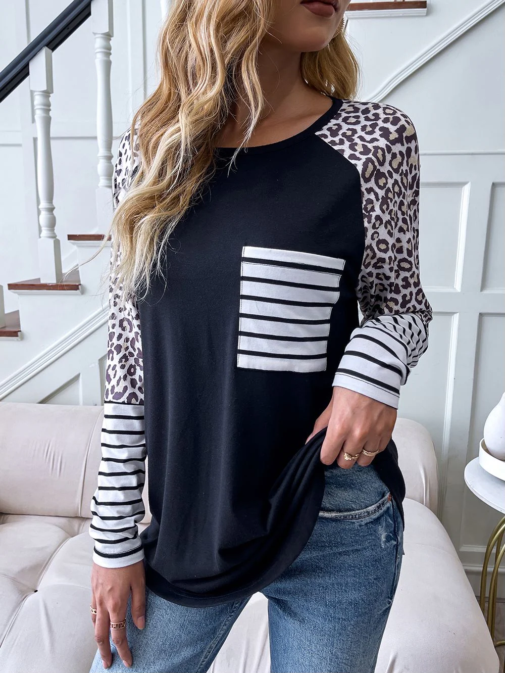 Color Block Mixed Print Shirt - Image 4