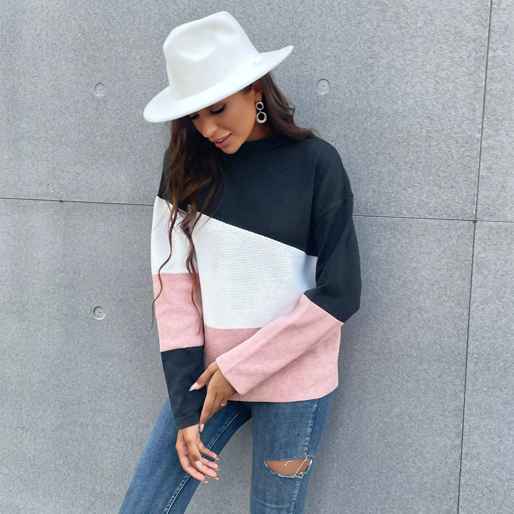 Color Block Mixed Texture Sweater - Image 3