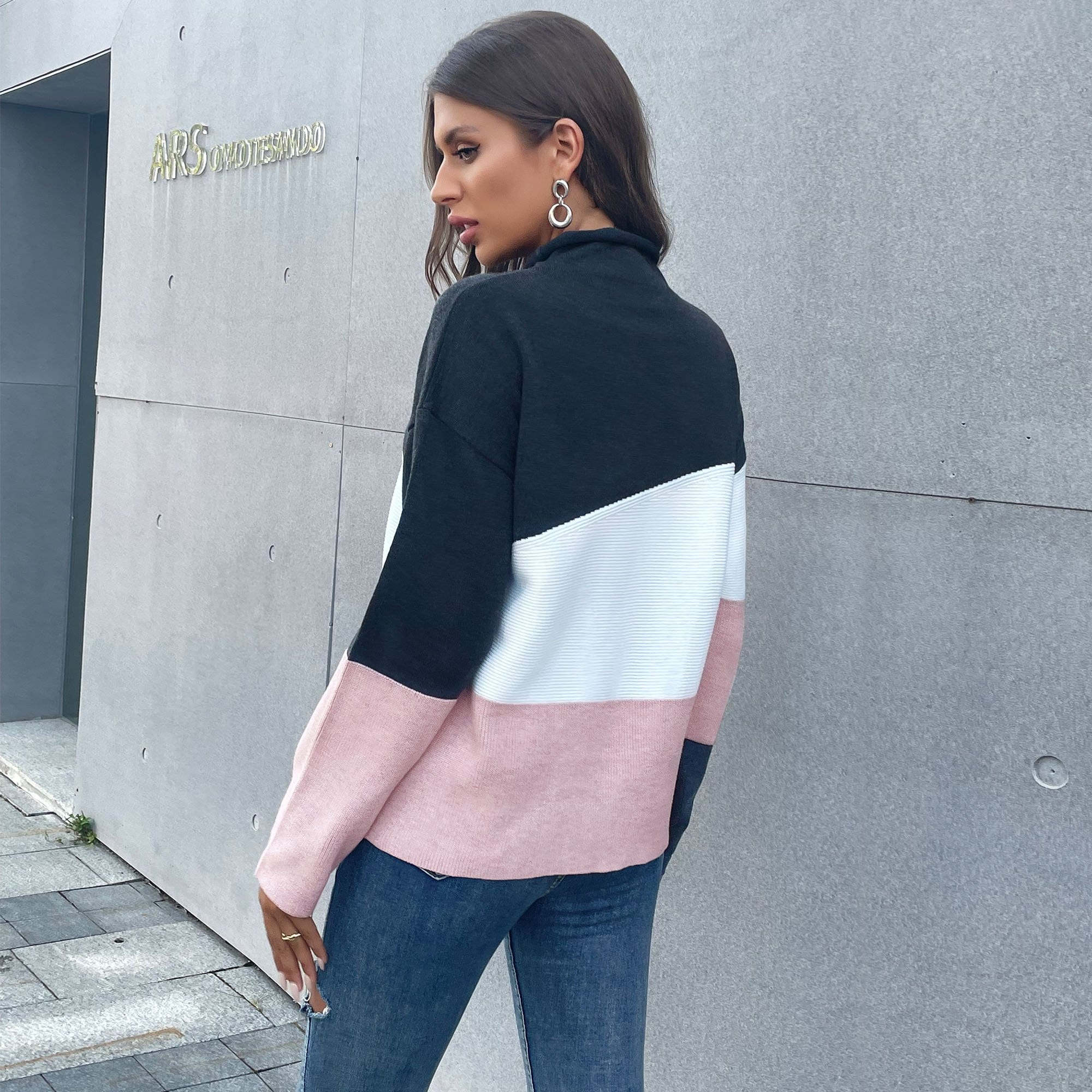 Color Block Mixed Texture Sweater - Image 4