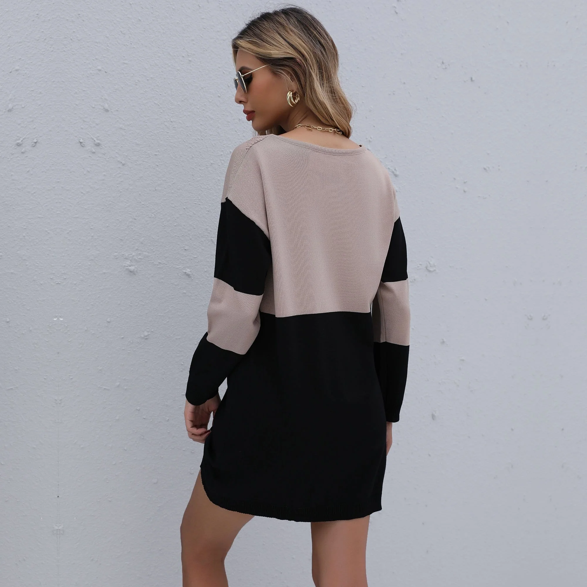 Color Block Neck Detail Sweater Dress - Image 5