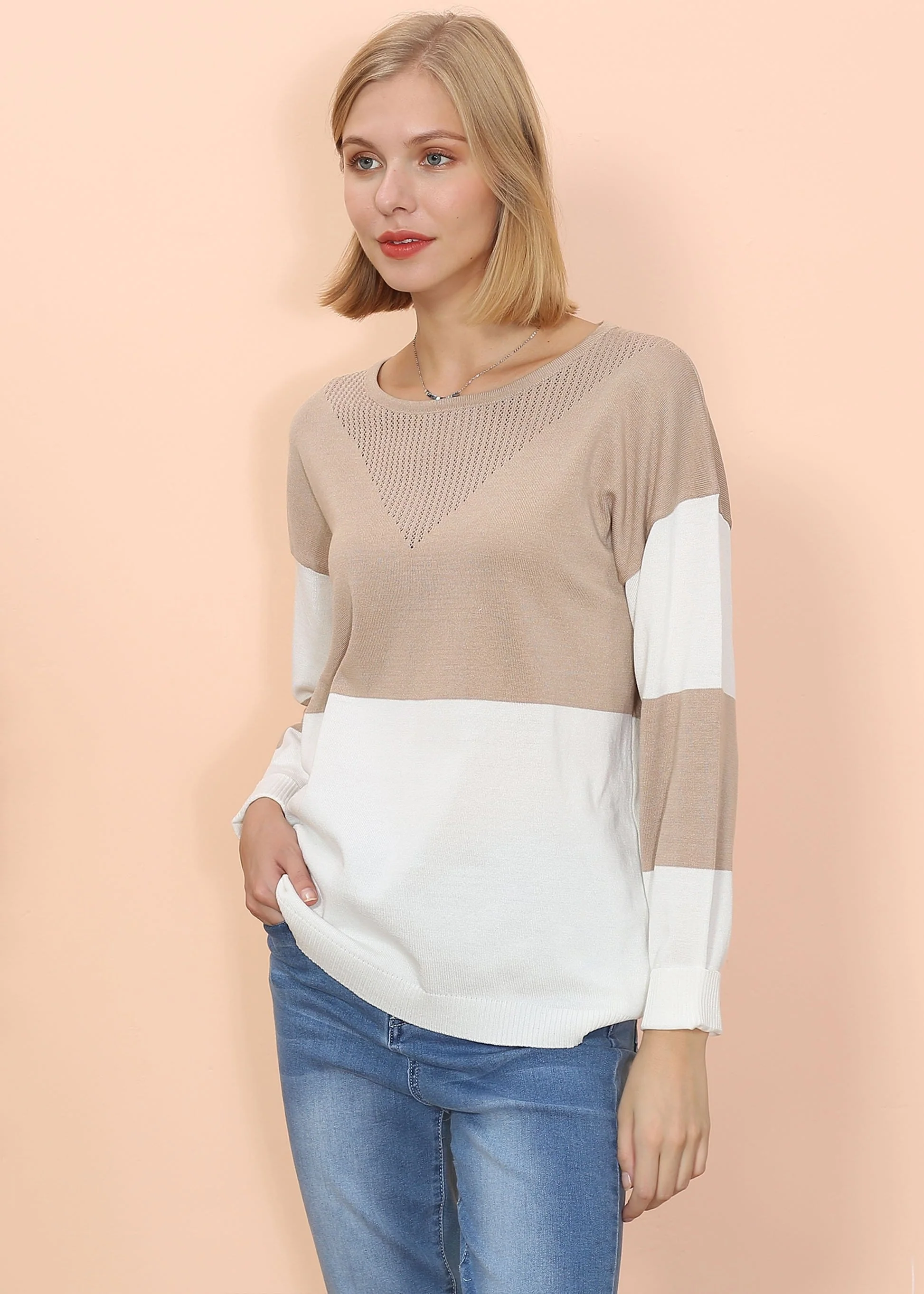 Color Block Net Detail Sweater - Image 10