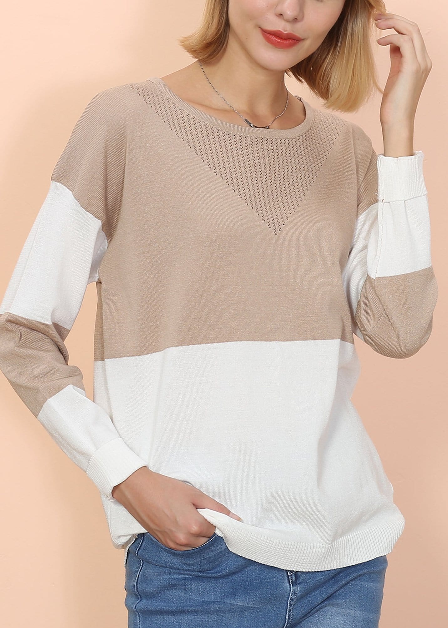 Color Block Net Detail Sweater - Image 12