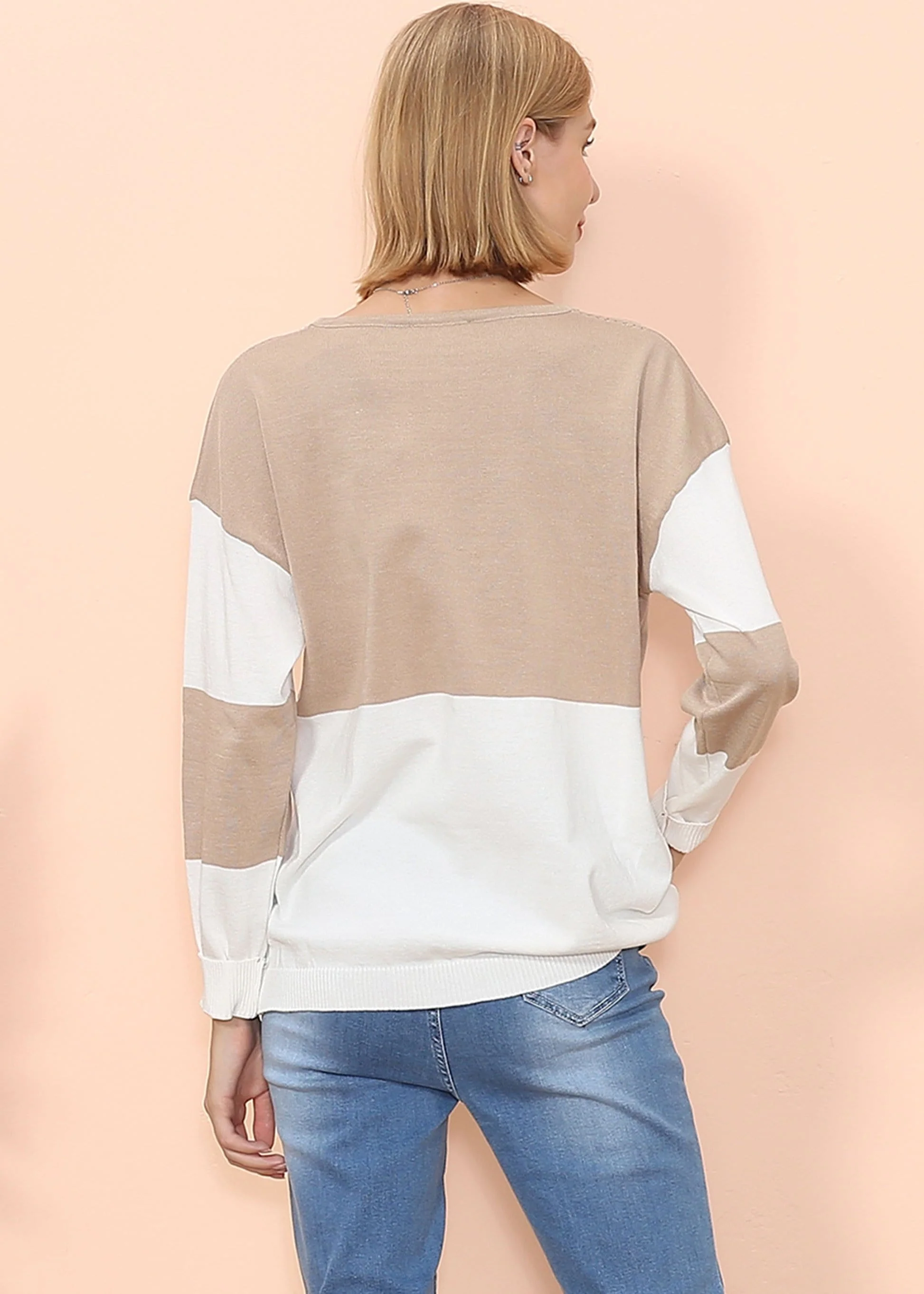 Color Block Net Detail Sweater - Image 15