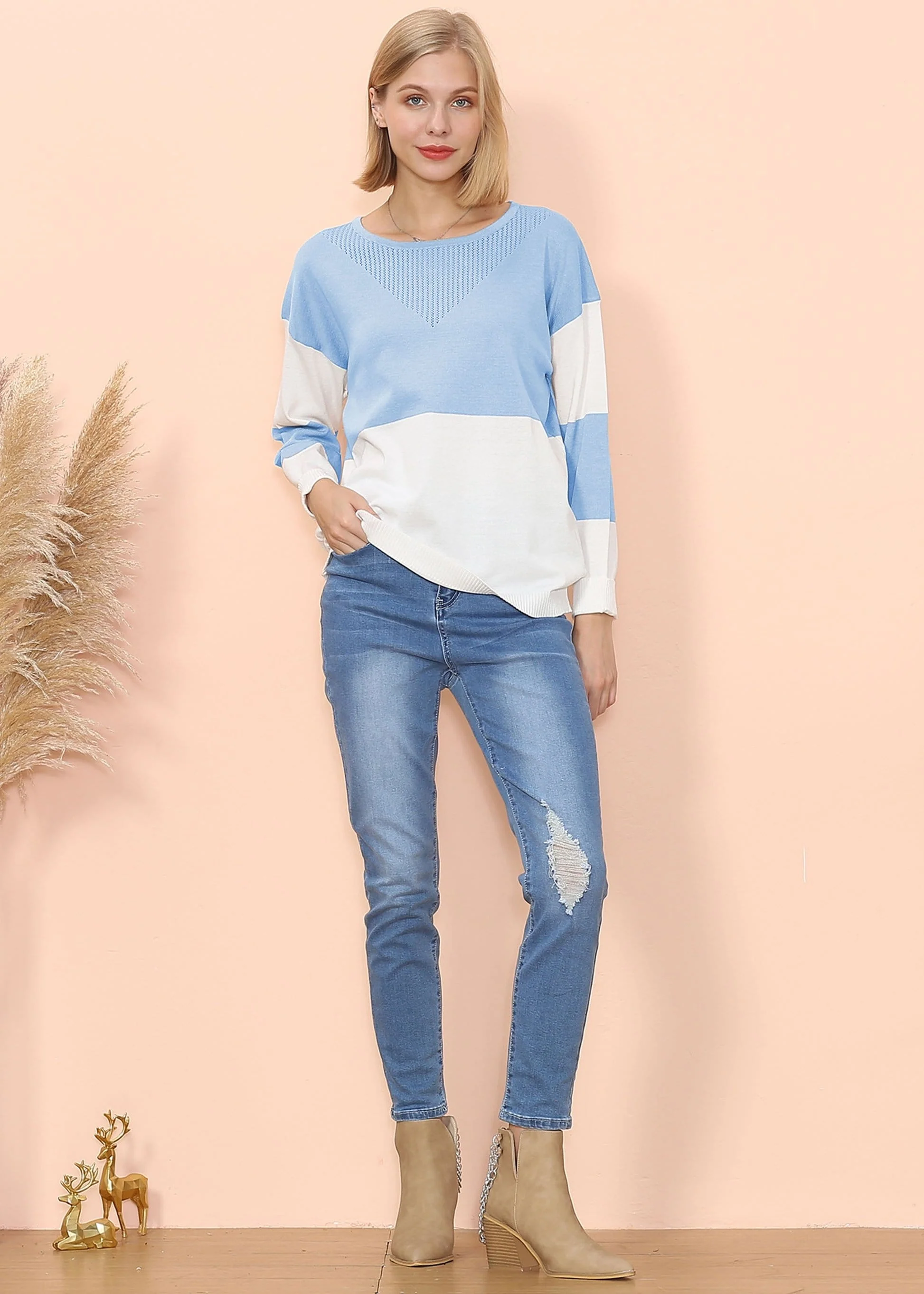 Color Block Net Detail Sweater - Image 5