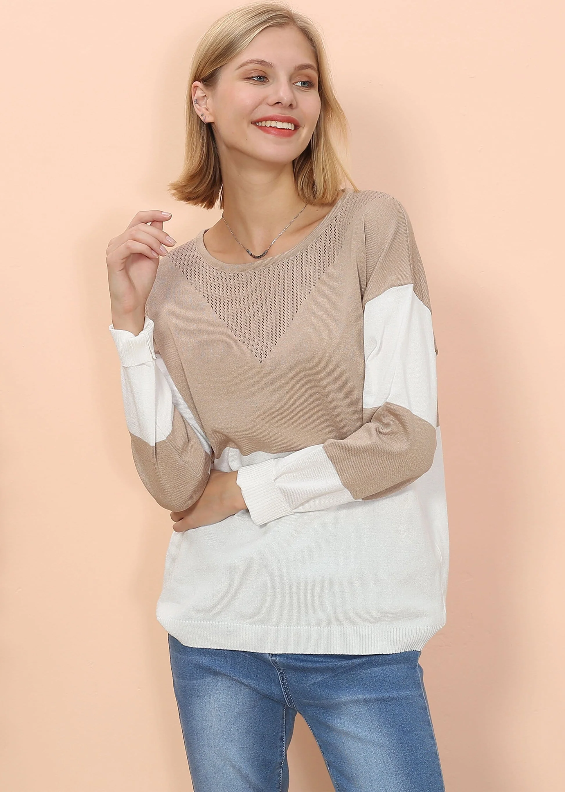Color Block Net Detail Sweater - Image 8
