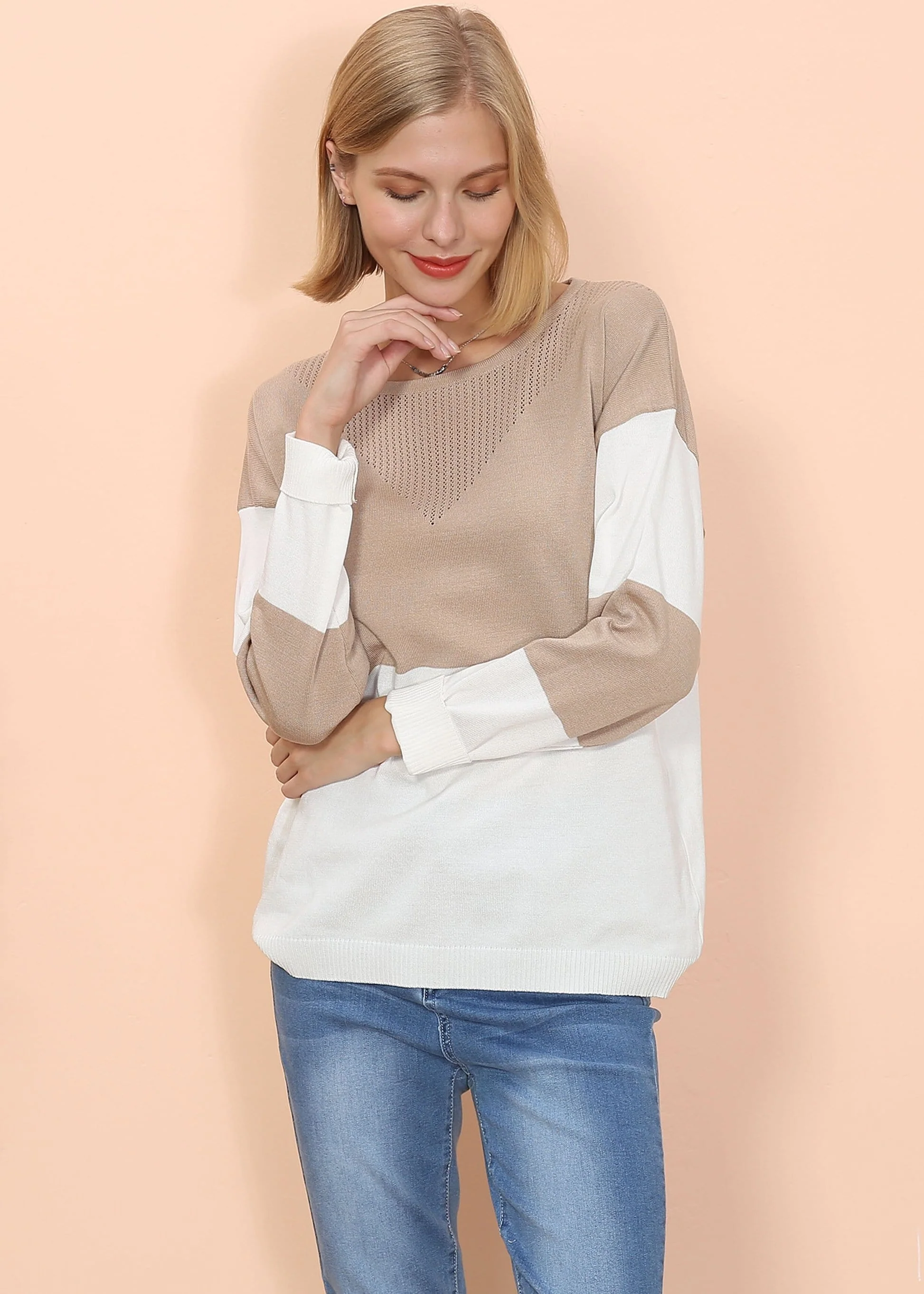 Color Block Net Detail Sweater - Image 9