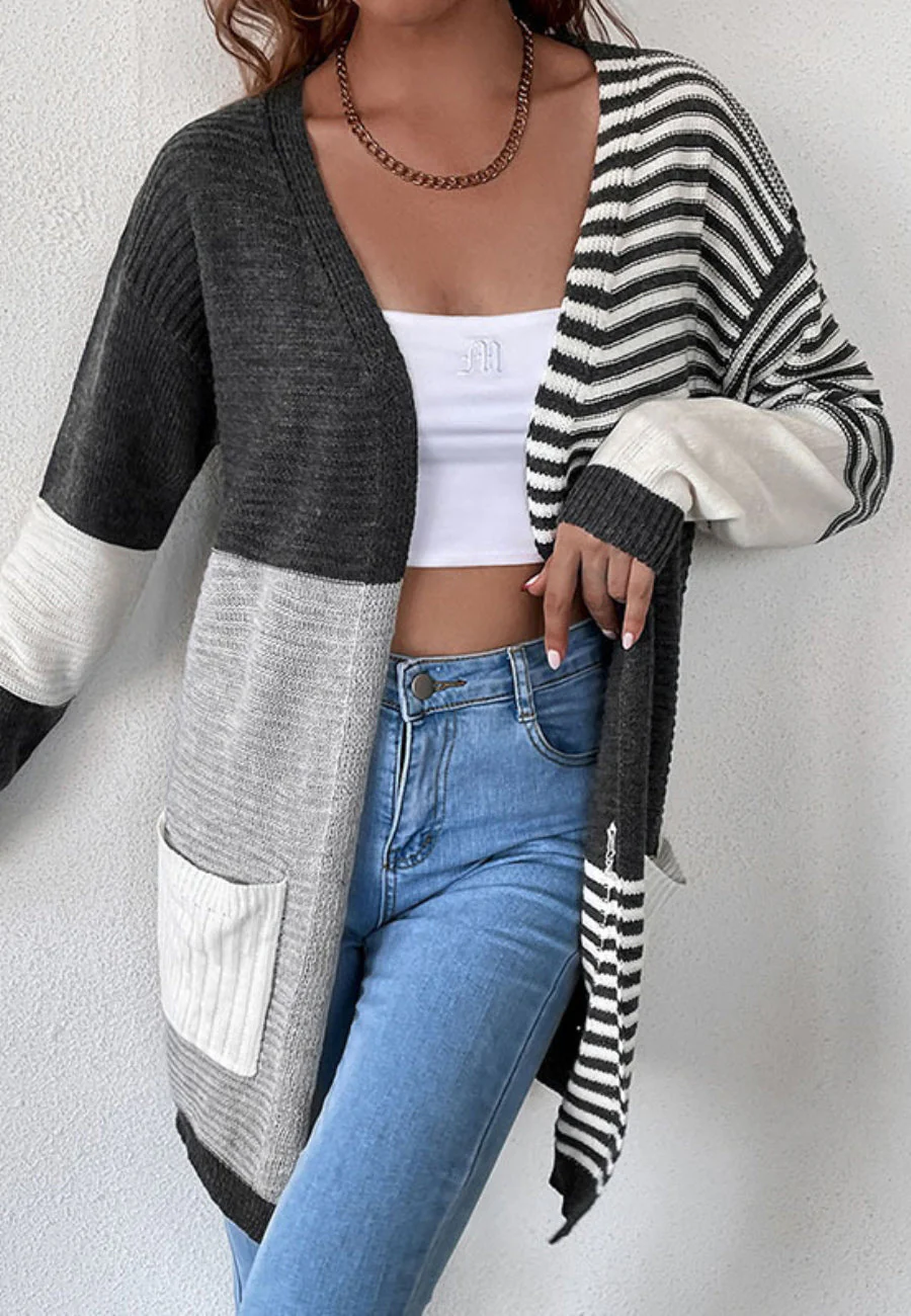 Color Block Ribbed Knit Cardigan - Image 2