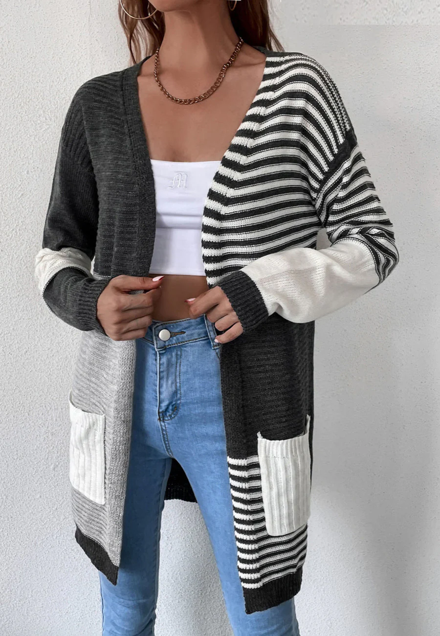Color Block Ribbed Knit Cardigan - Image 3