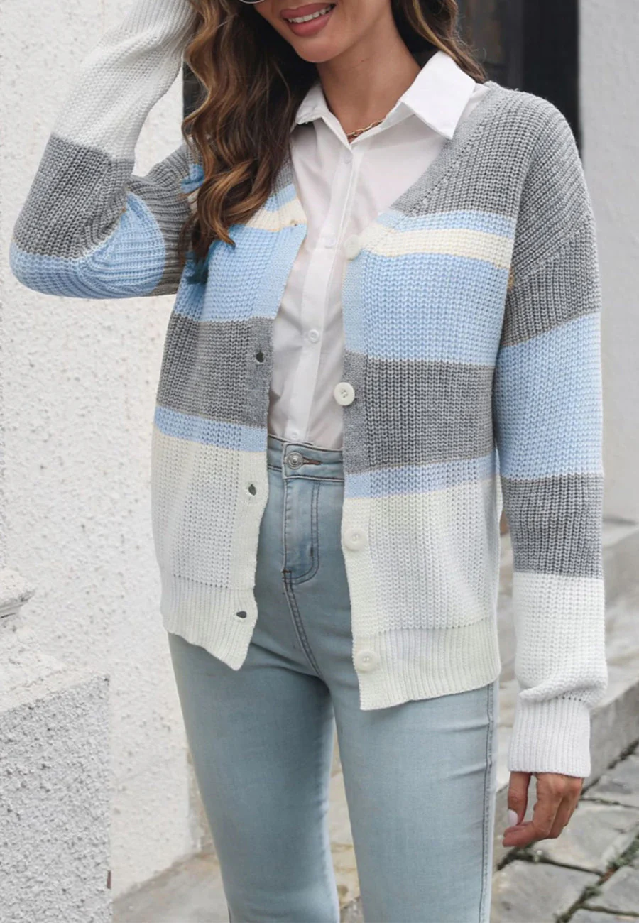 Color Block Striped Fall Cardigan - Image 2