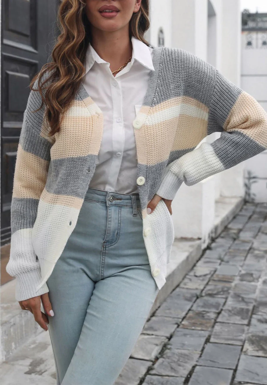 Color Block Striped Fall Cardigan - Image 7