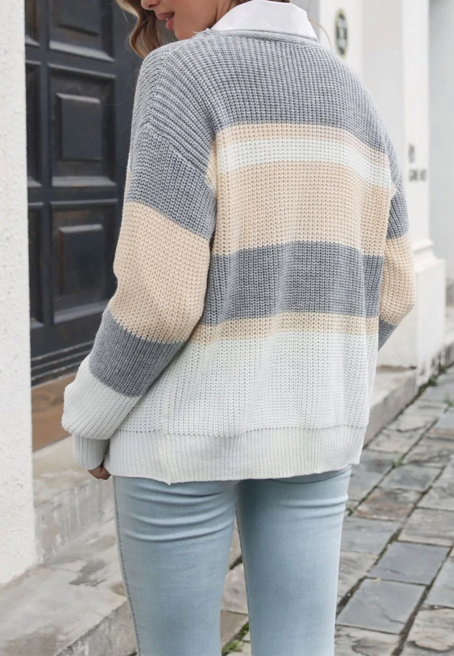Color Block Striped Fall Cardigan - Image 8