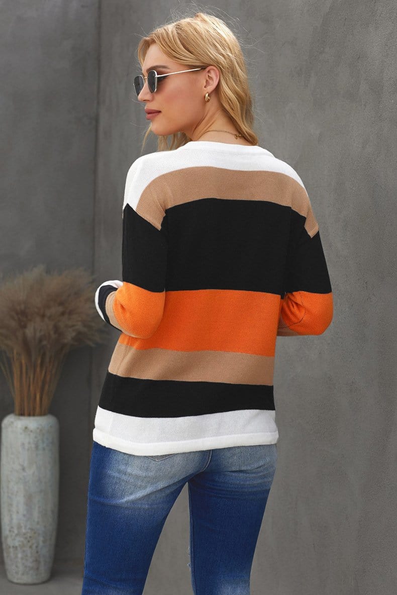 Color Block Striped Fall Sweater - Image 8