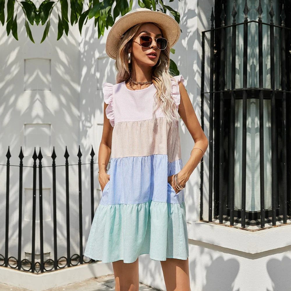 Color Block Striped Tiered Dress - Image 3
