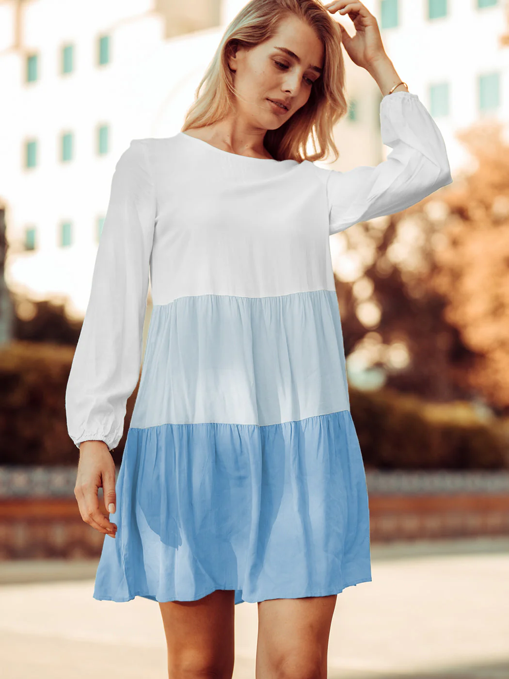 Colored Ruffle Long Sleeve Tunic Dress - Image 2