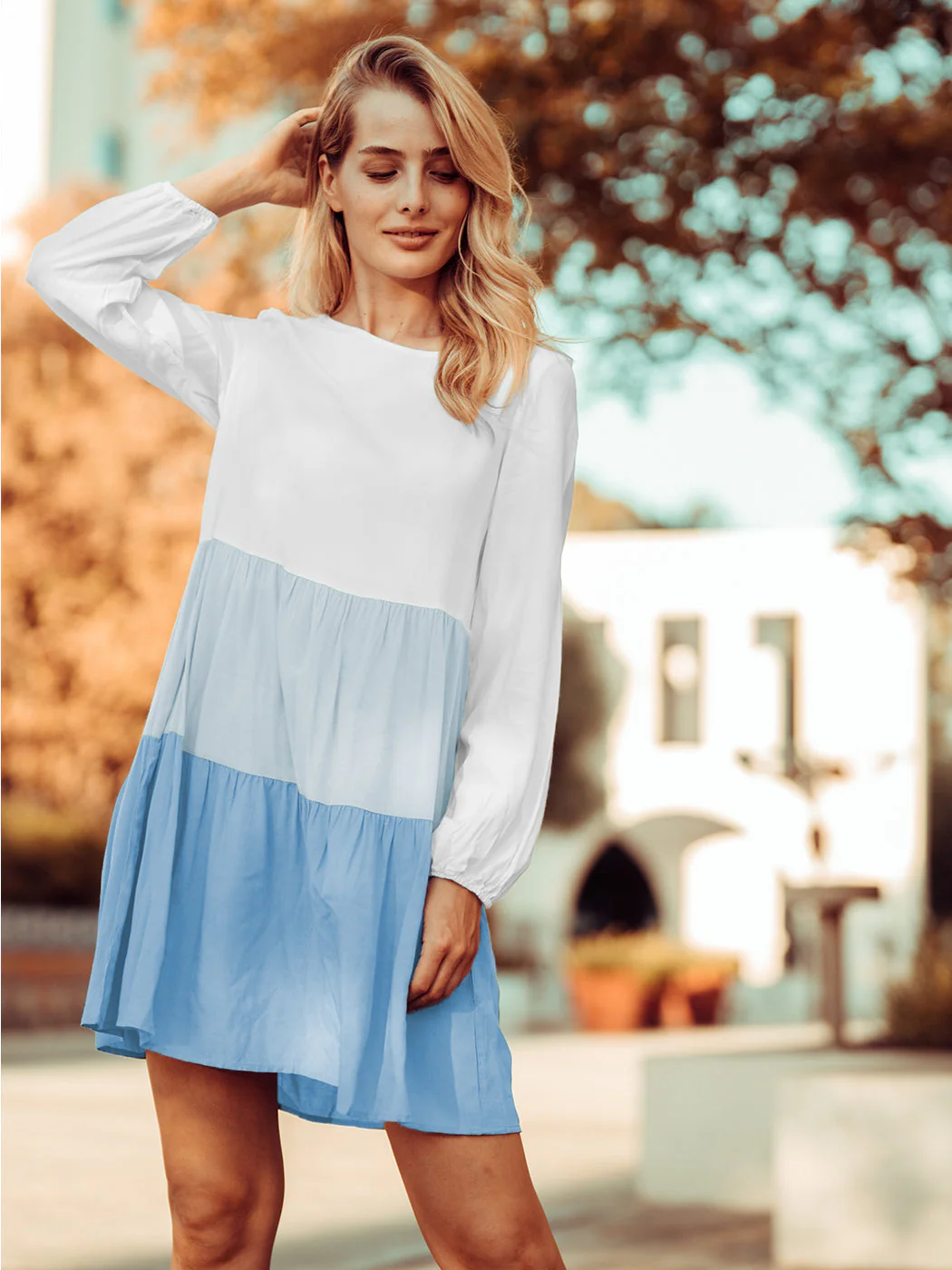 Colored Ruffle Long Sleeve Tunic Dress - Image 6