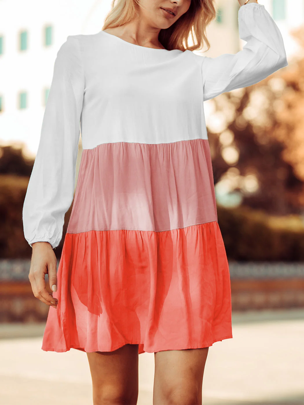 Colored Ruffle Long Sleeve Tunic Dress - Image 8