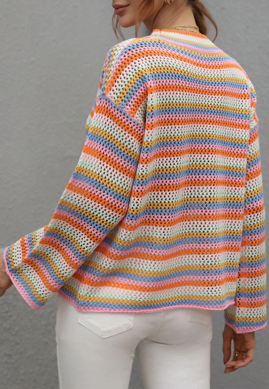 Colorful Striped Crochet Knit Sweater - Image 10