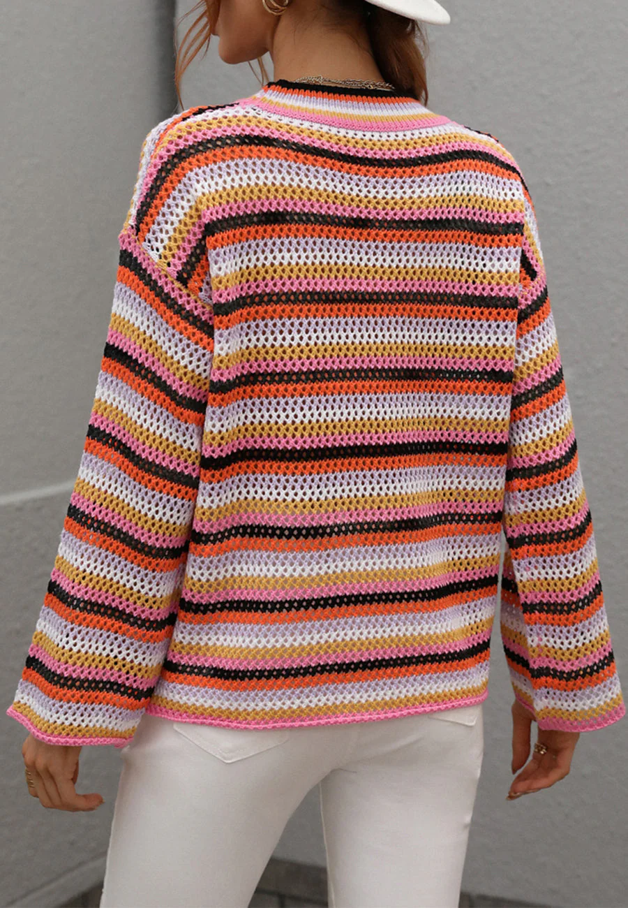Colorful Striped Crochet Knit Sweater - Image 15
