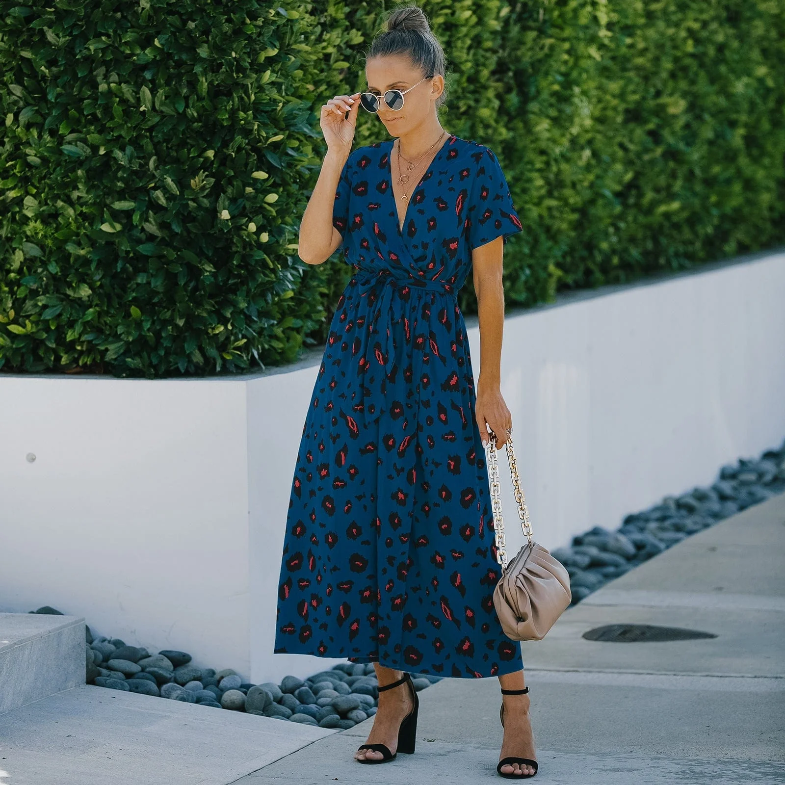 Contrast Animal Print Wrap Dress