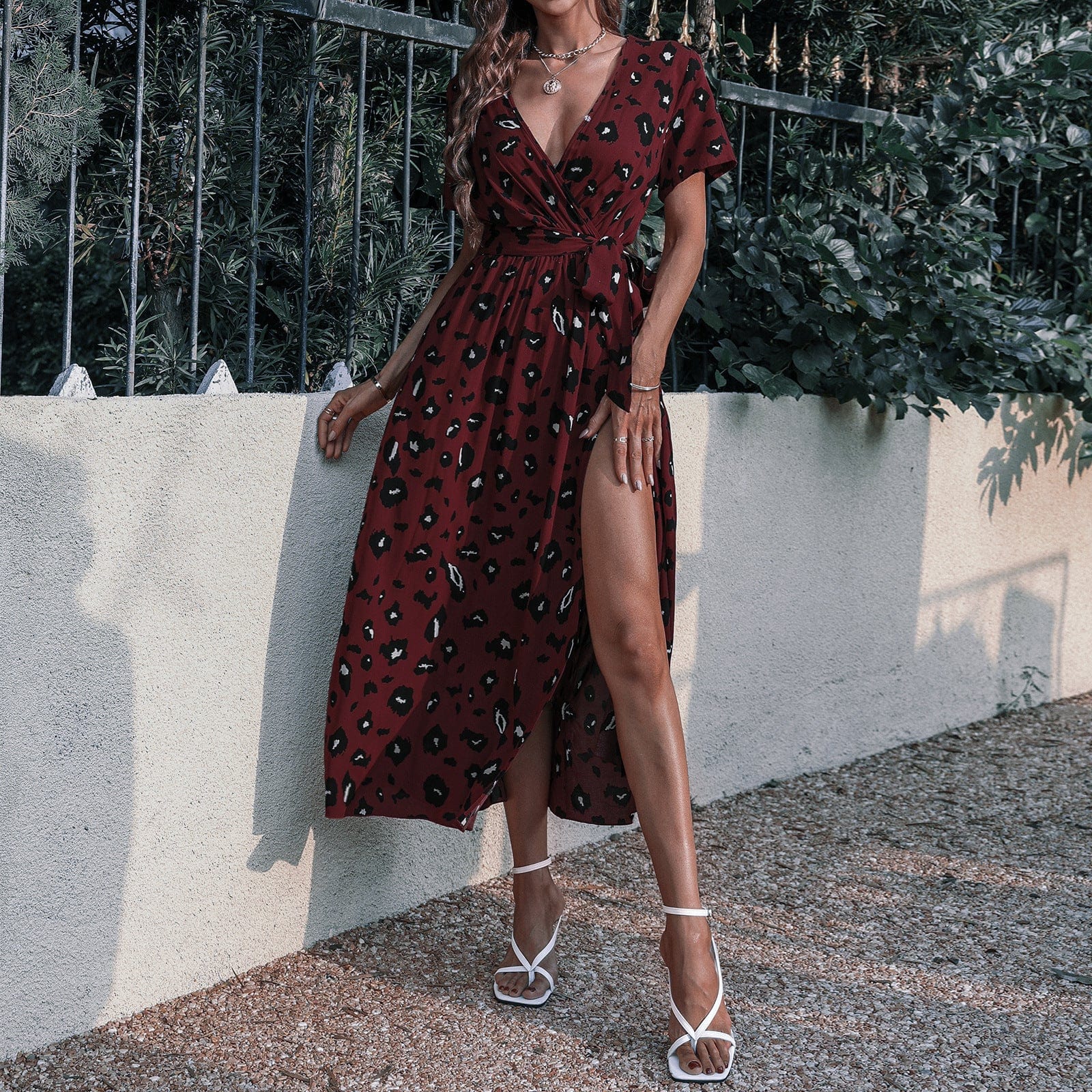 Contrast Animal Print Wrap Dress - Image 10