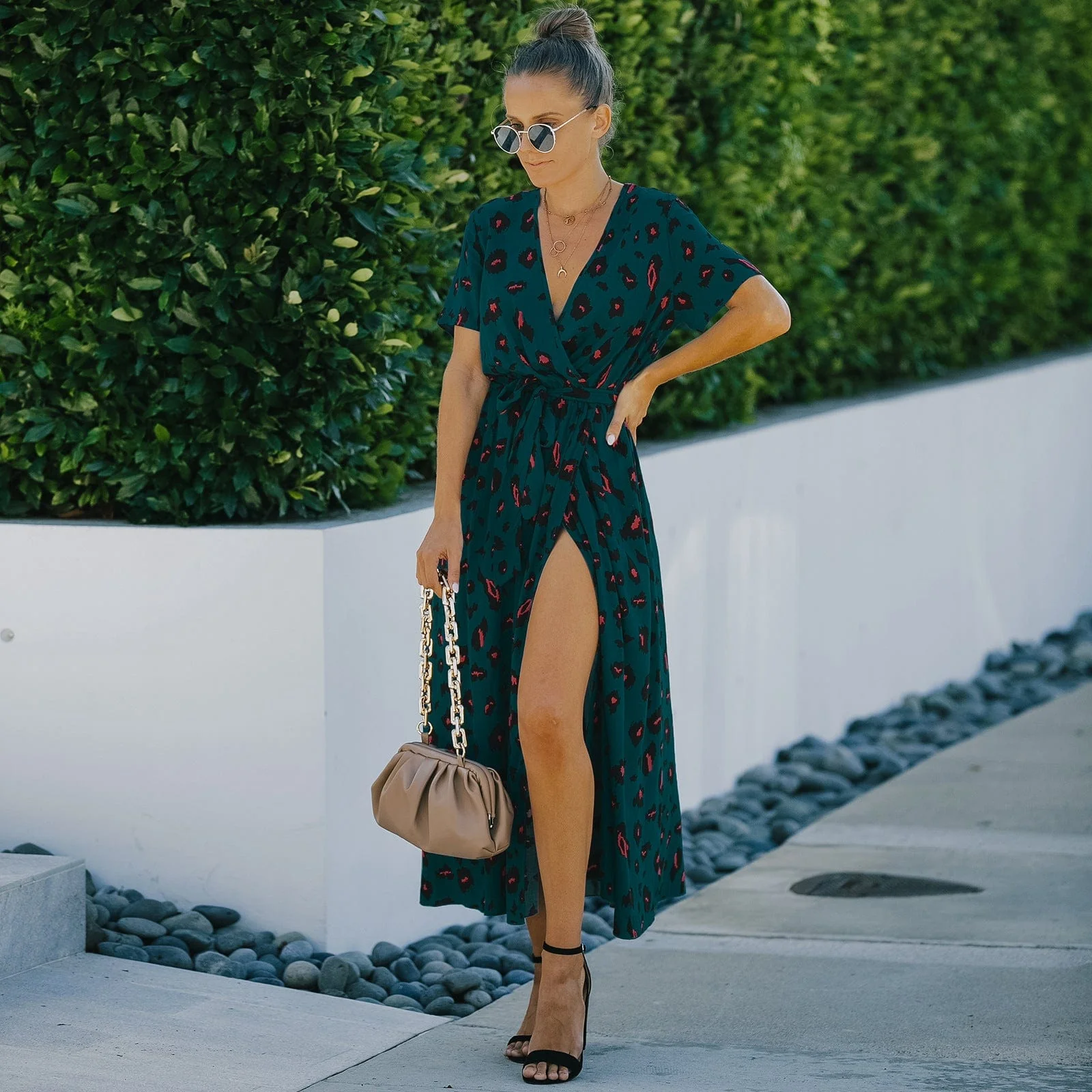 Contrast Animal Print Wrap Dress - Image 15
