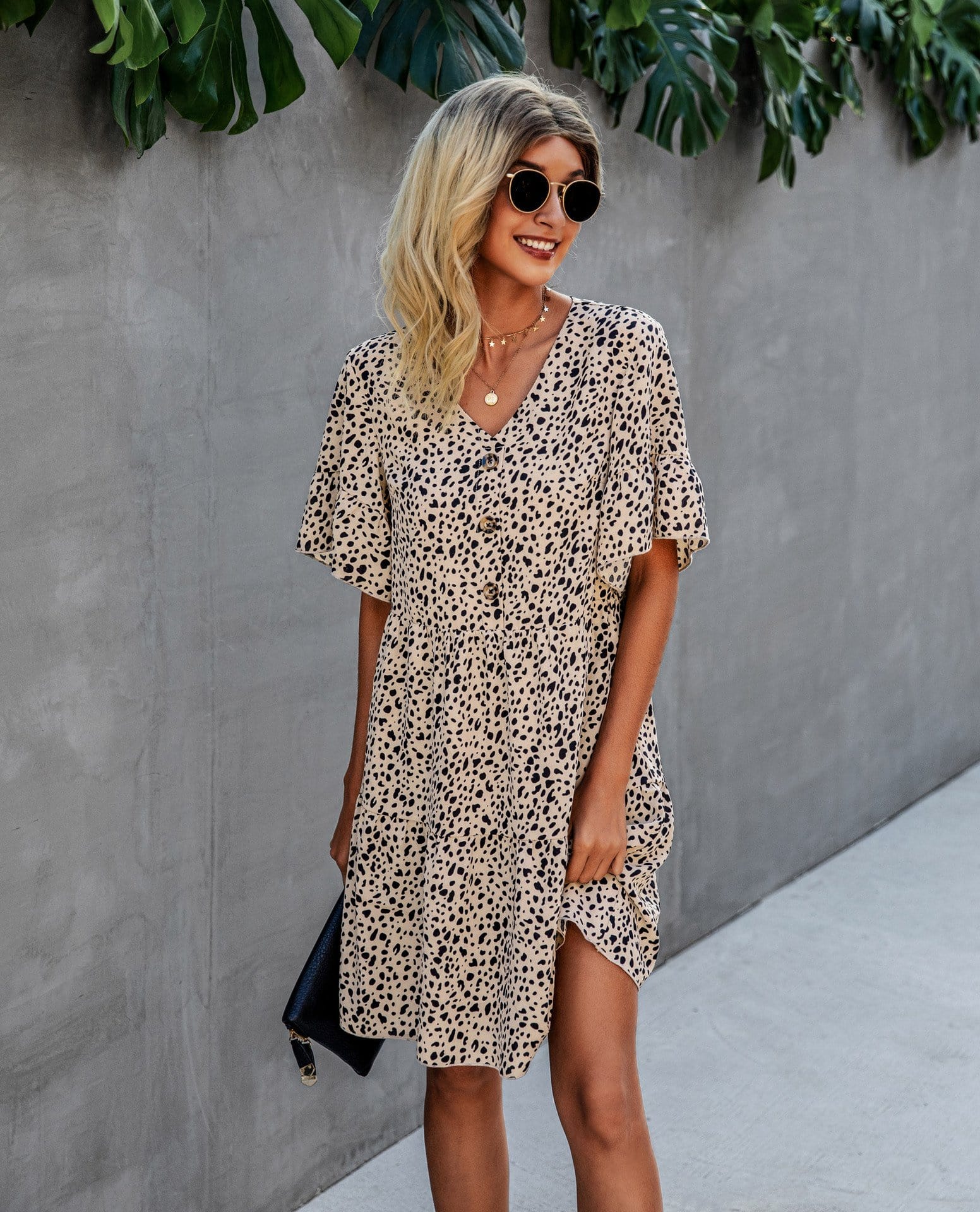 Contrast Button Animal Print Dress - Image 10