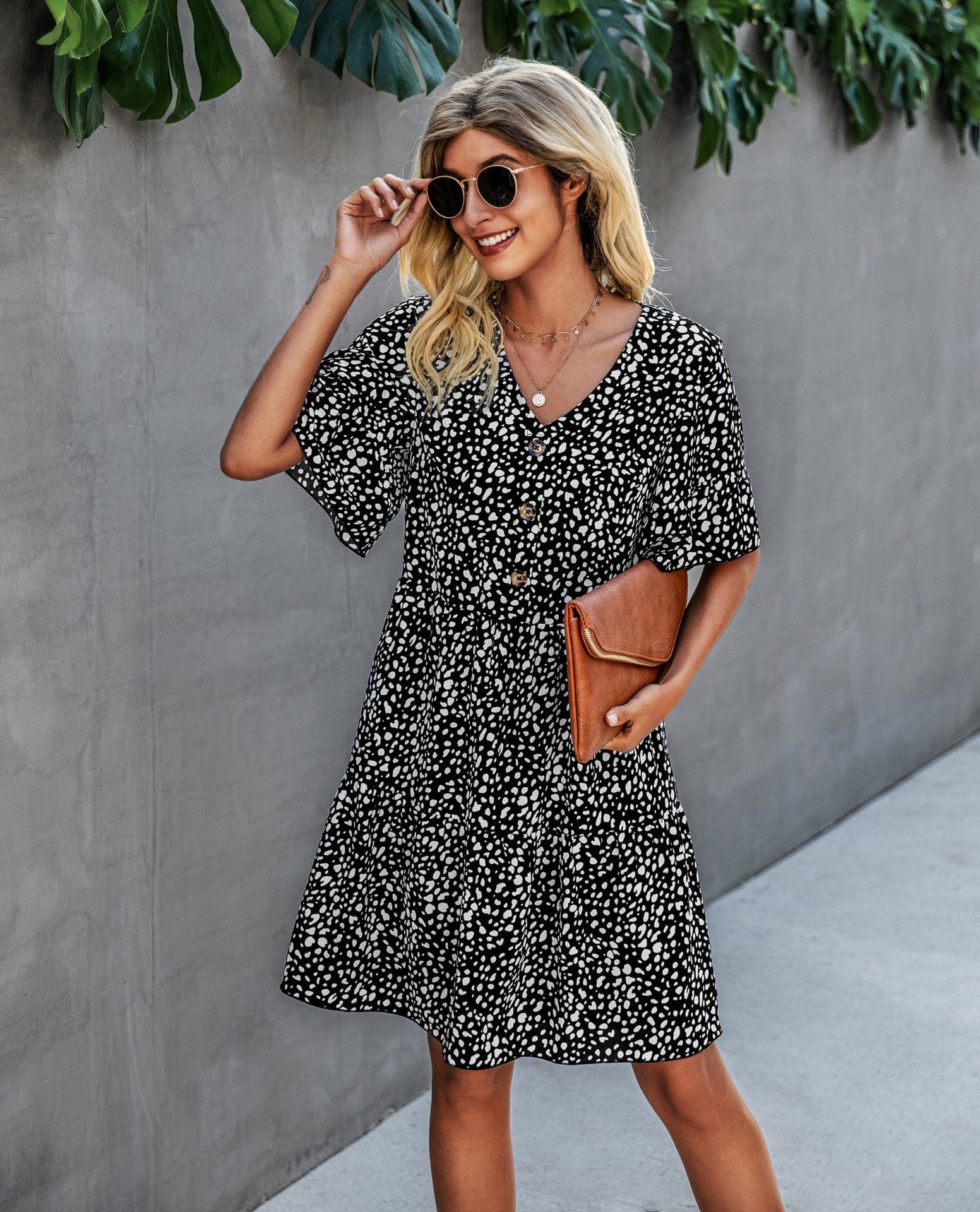 Contrast Button Animal Print Dress - Image 11