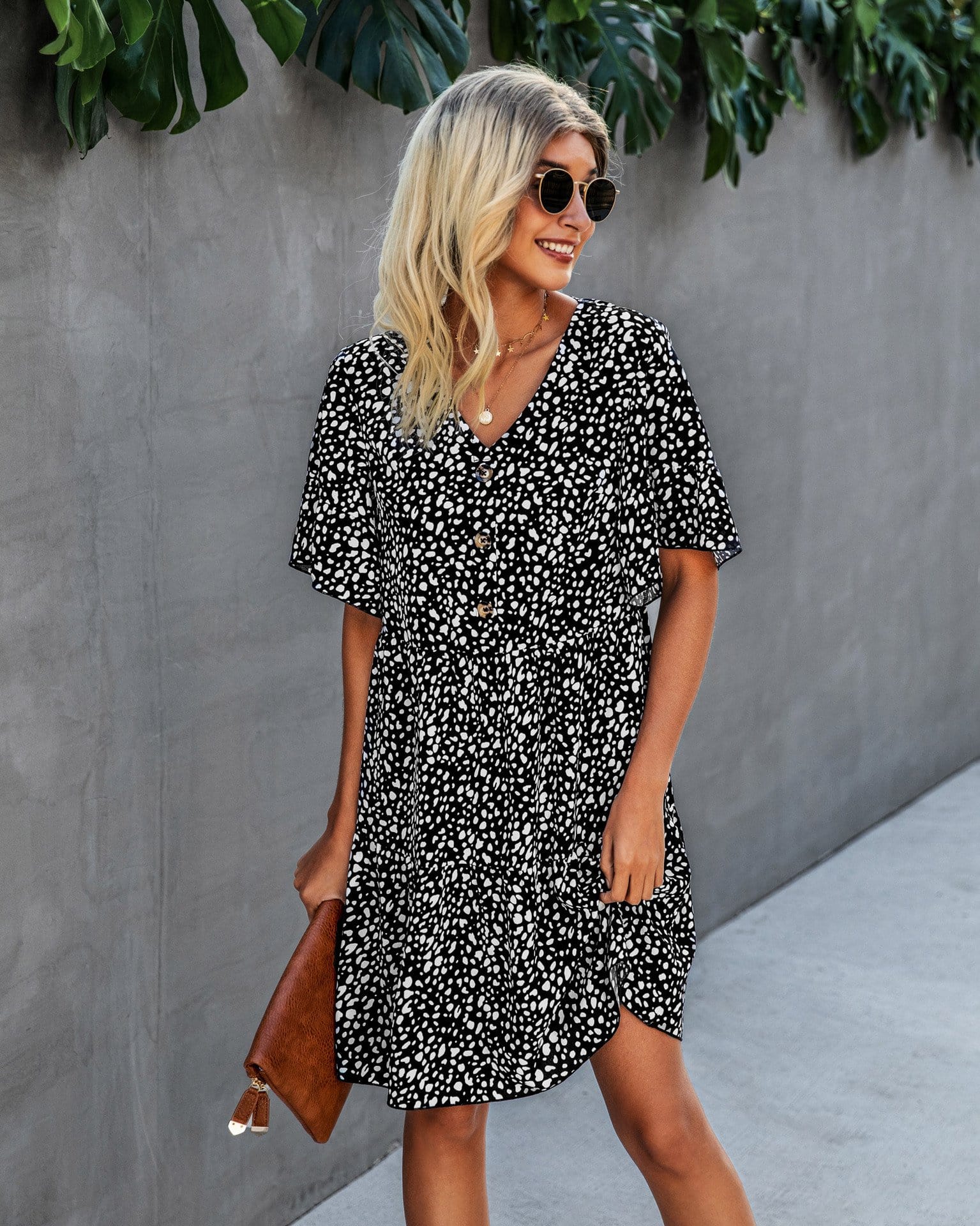 Contrast Button Animal Print Dress - Image 12