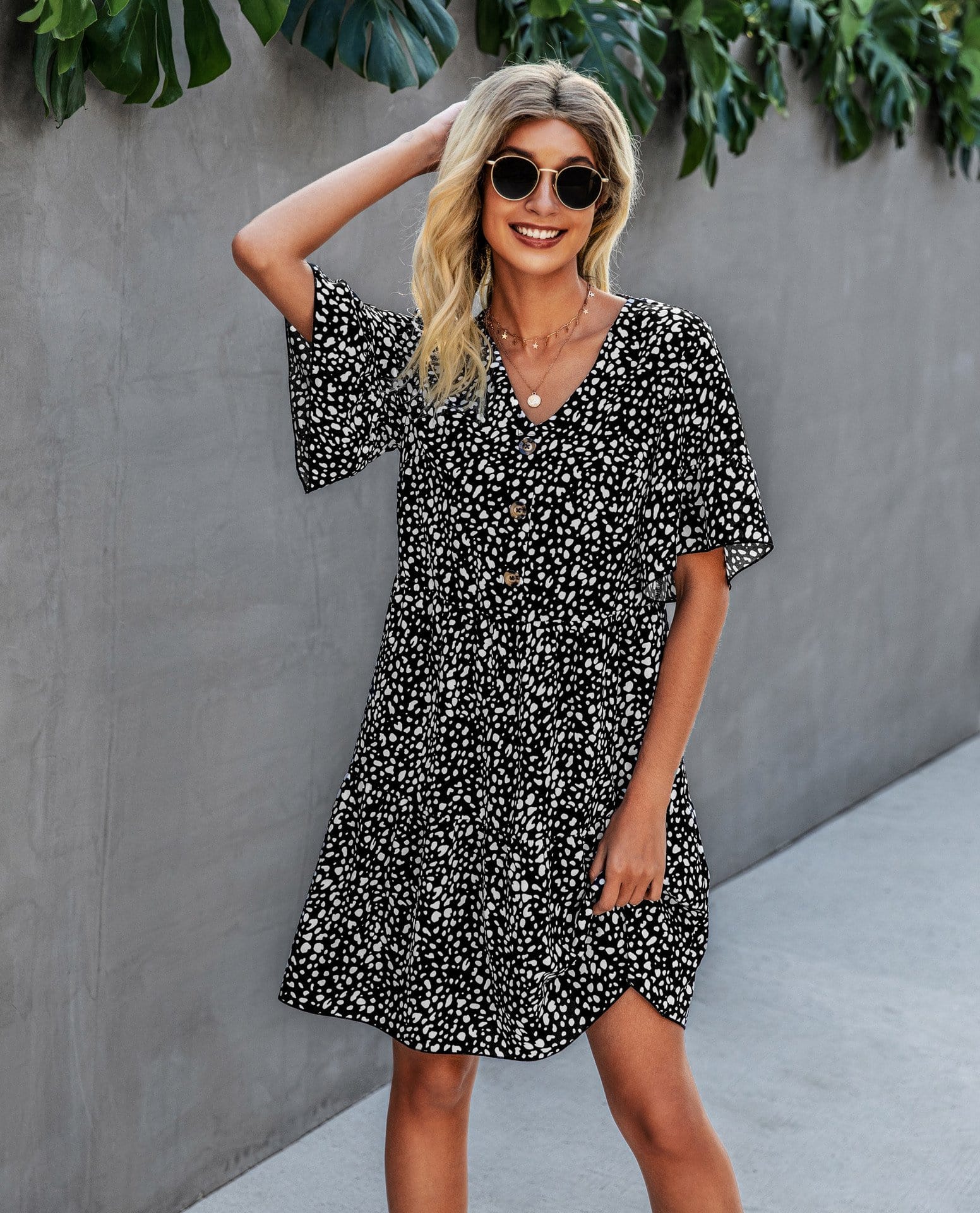 Contrast Button Animal Print Dress - Image 13
