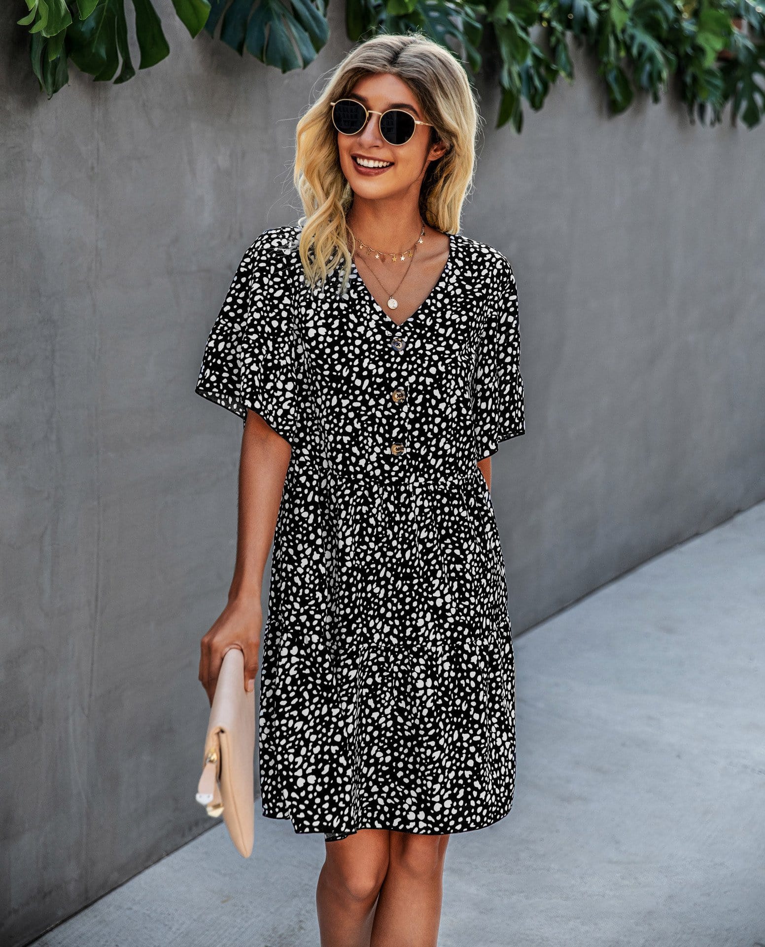 Contrast Button Animal Print Dress - Image 14