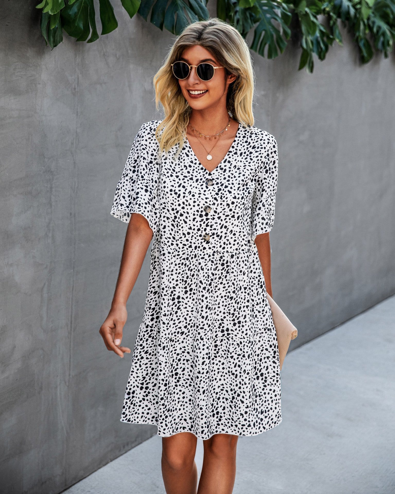 Contrast Button Animal Print Dress - Image 3