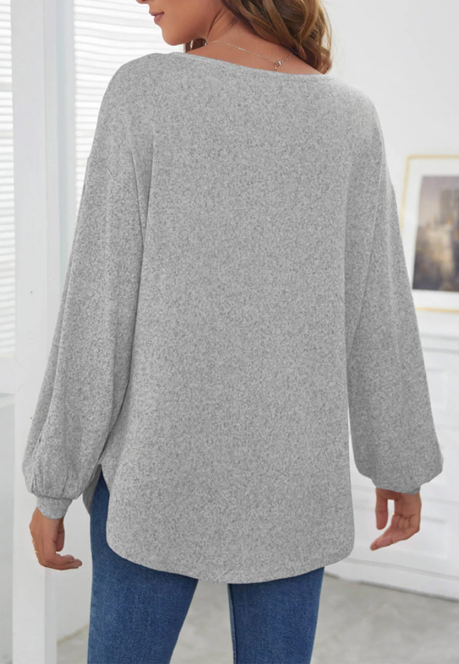 Contrast Button Bishop Sleeve Sweater - Image 10