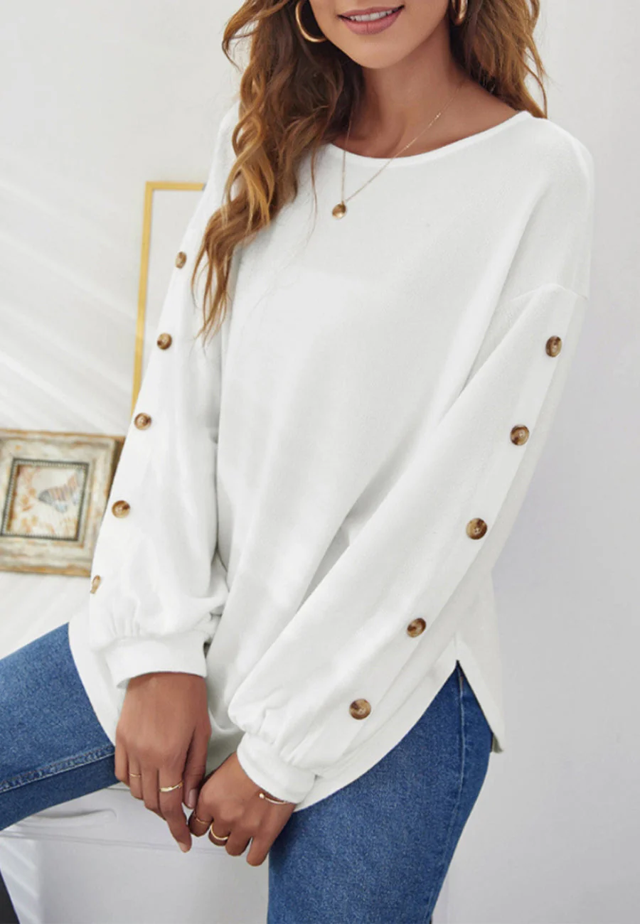 Contrast Button Bishop Sleeve Sweater - Image 12