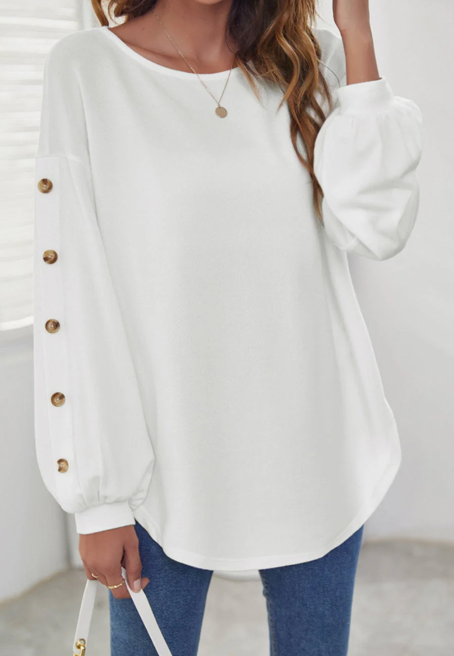 Contrast Button Bishop Sleeve Sweater - Image 14