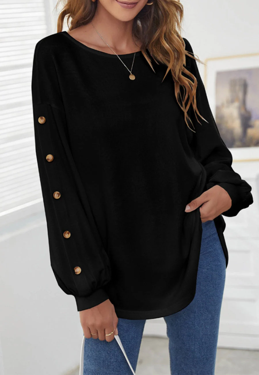 Contrast Button Bishop Sleeve Sweater - Image 2