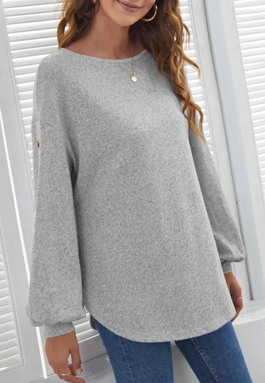 Contrast Button Bishop Sleeve Sweater - Image 6