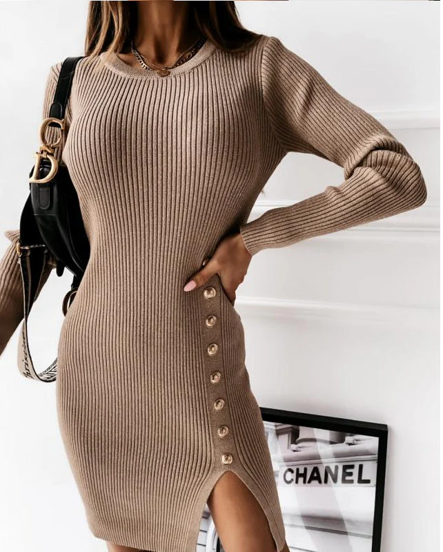 Contrast Button Detail Knit Dress - Image 15