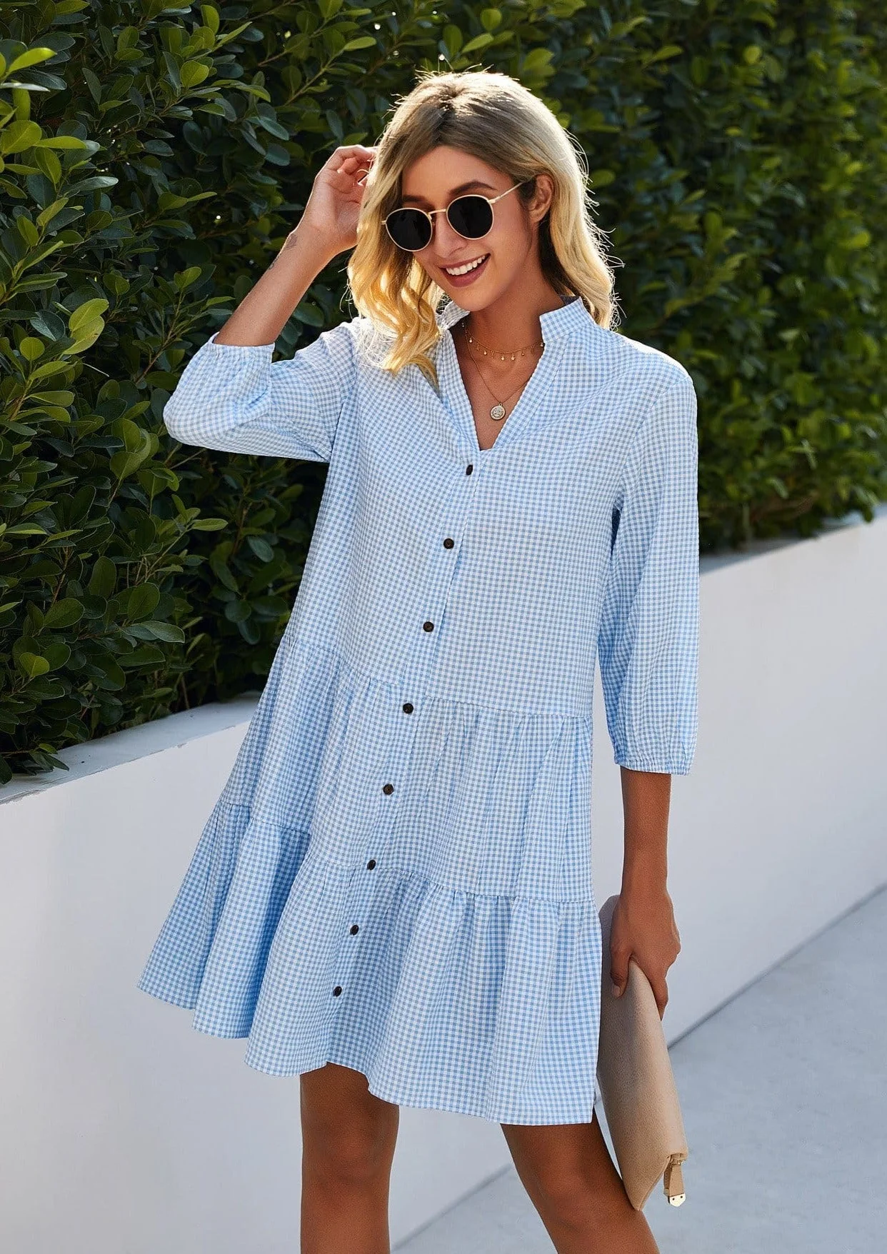 Contrast Button Down Gingham Dress - Image 2