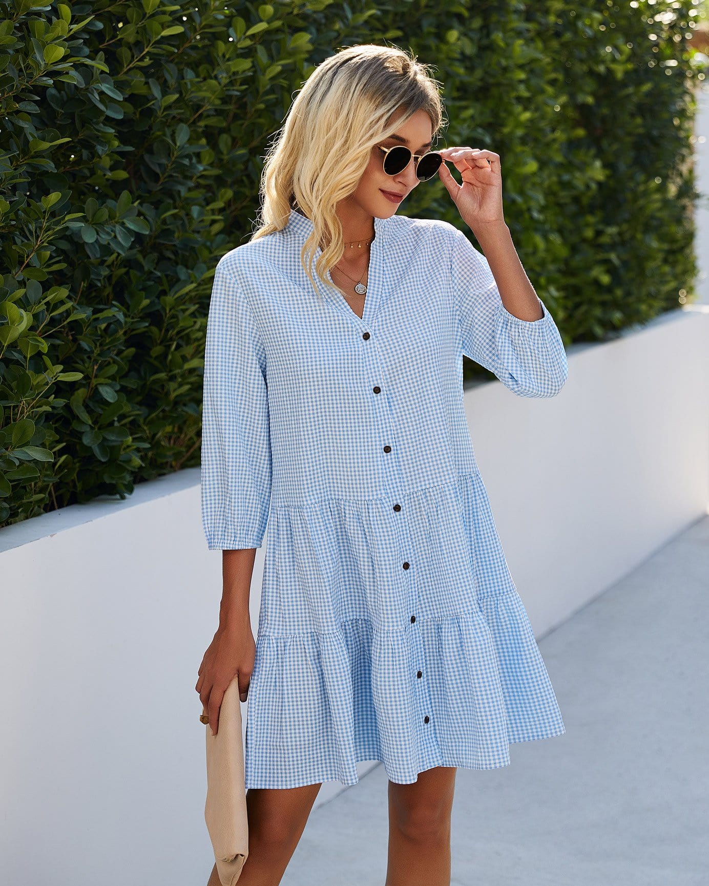 Contrast Button Down Gingham Dress - Image 3
