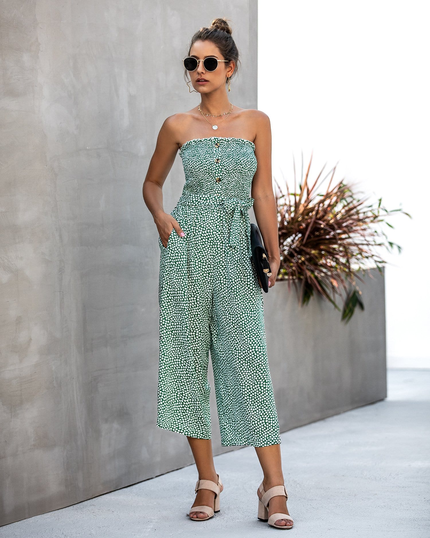 Contrast Button Floral Tube Jumpsuit - Image 10